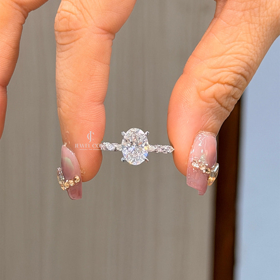 2CT Oval Vintage Style Hidden Halo Diamond Ring | Lab Grown Diamonds | IGI Certified