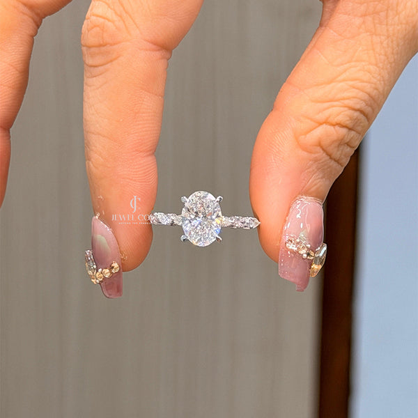 2CT Oval Vintage Style Hidden Halo Diamond Ring | Lab Grown Diamonds | IGI Certified
