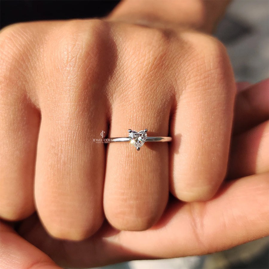 0.50 CT Heart Shape Daily Wear Ring | Moissanite Diamonds | IGI Certified | E-F Color