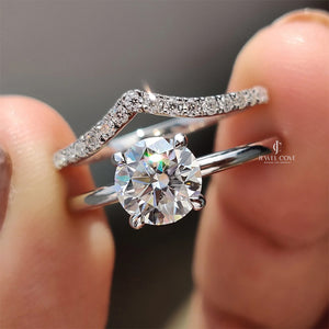 1CT Round White Gold Bridal Set With V Shaped Band | Lab Grown Diamonds | IGI Certified