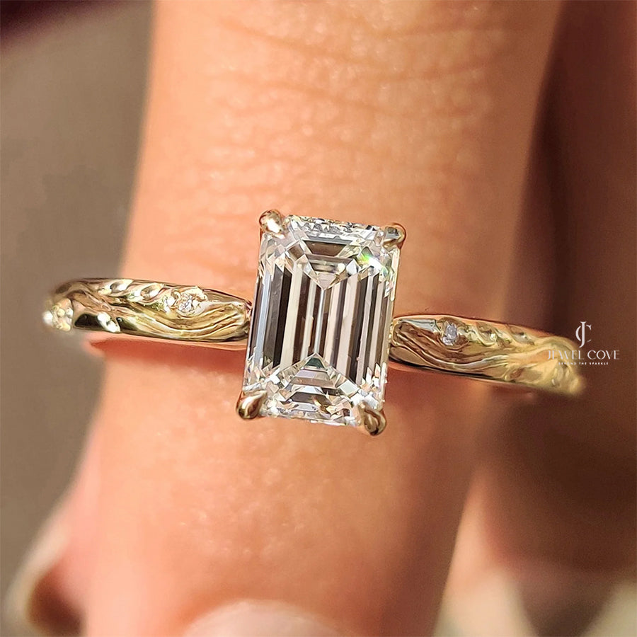 1CT Emerald Nature Inspired Diamond Ring | Lab Grown Diamonds | IGI Certified