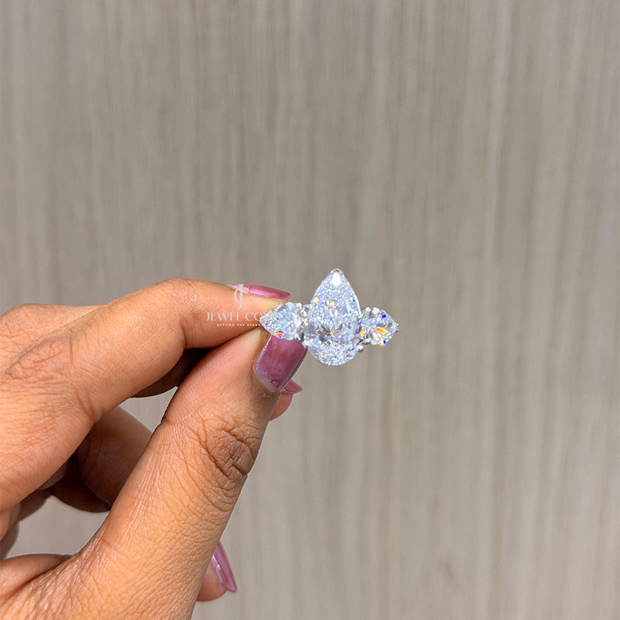 6ctw Pear Lab Grown Diamonds IGI Certified Ring | Side Stone Each 1ct | 3 Stone Ring