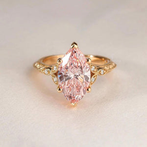 Fancy Pink Marquise 3.10tcw Moissanite Diamond Vintage Engagement Ring | IGI Certified