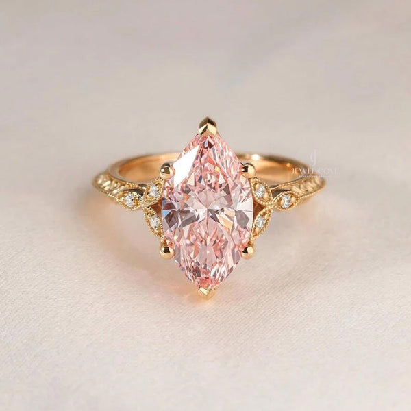 Fancy Pink Marquise 3.10tcw Lab Grown Diamond Vintage Engagement Ring | IGI Certified - hover