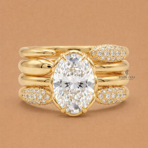 2CT Oval Stack Moissanite 4 Layer Engagement Ring Set | IGI Certified | E-F Color | VVS- VS Clarity