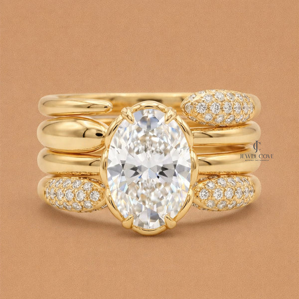The Sculptural Quad-Layered Stack Lab Diamond 4 Layer Bridal Ring Set