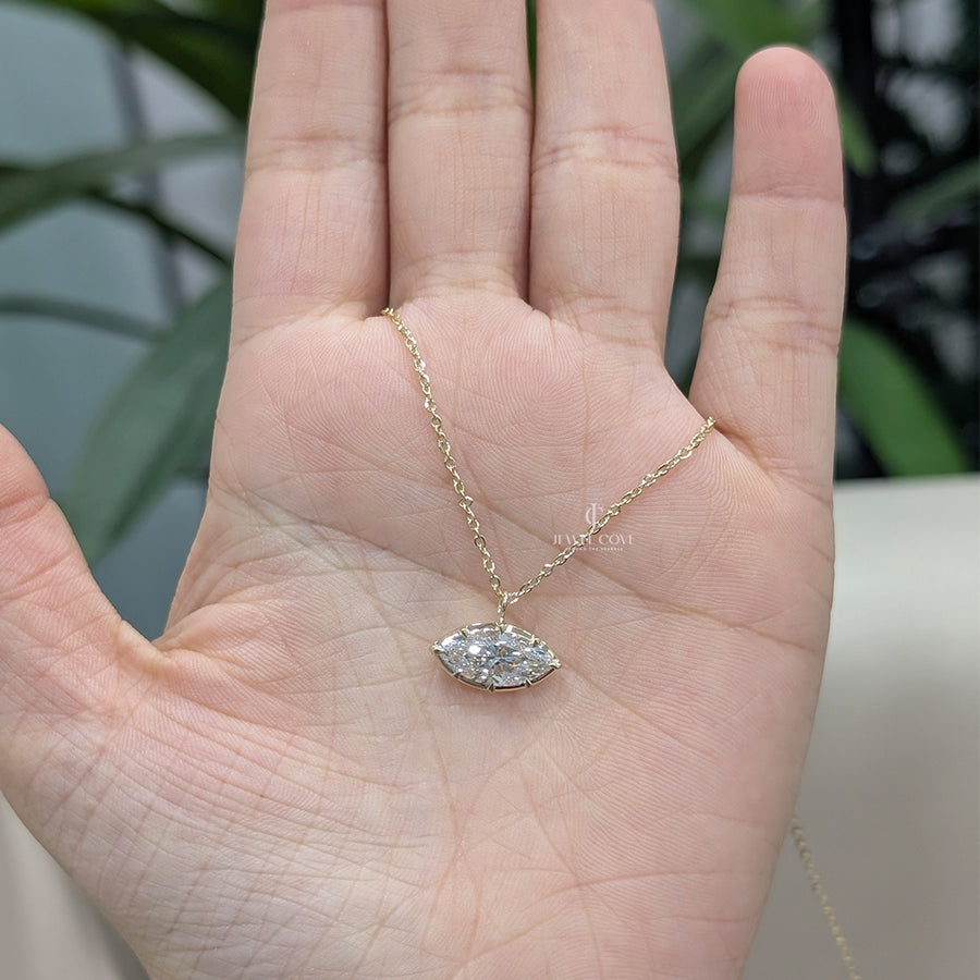 IGI Certified Marquise Georgian Collet Set Lab Grown Pendent | Bezel Protect Prong Setting (Only Pendent)