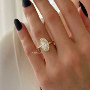 3CT Moval Cut Moissanite IGI Certified ring | Bezel Setting | IGI Certified | Solitaire Ring