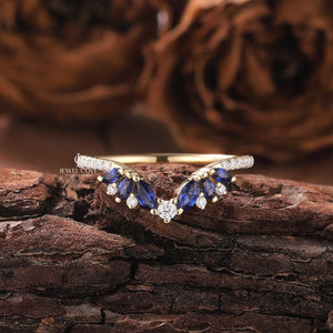Blue Sapphire Cluster Wedding Band | Lab Grown Diamonds | IGI Certified