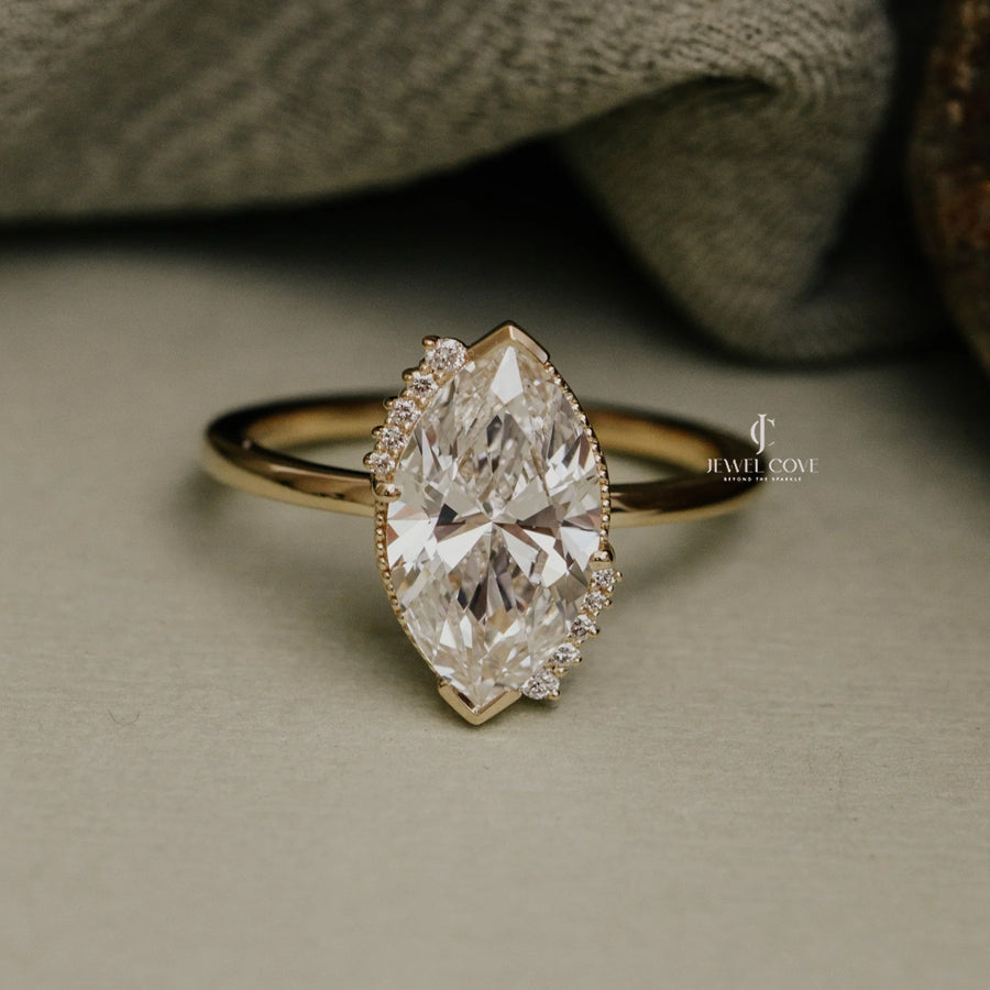 2CT Marquise Solitaire vintage Engagement Ring | IGI Certified | Lab Grown | E-F Color