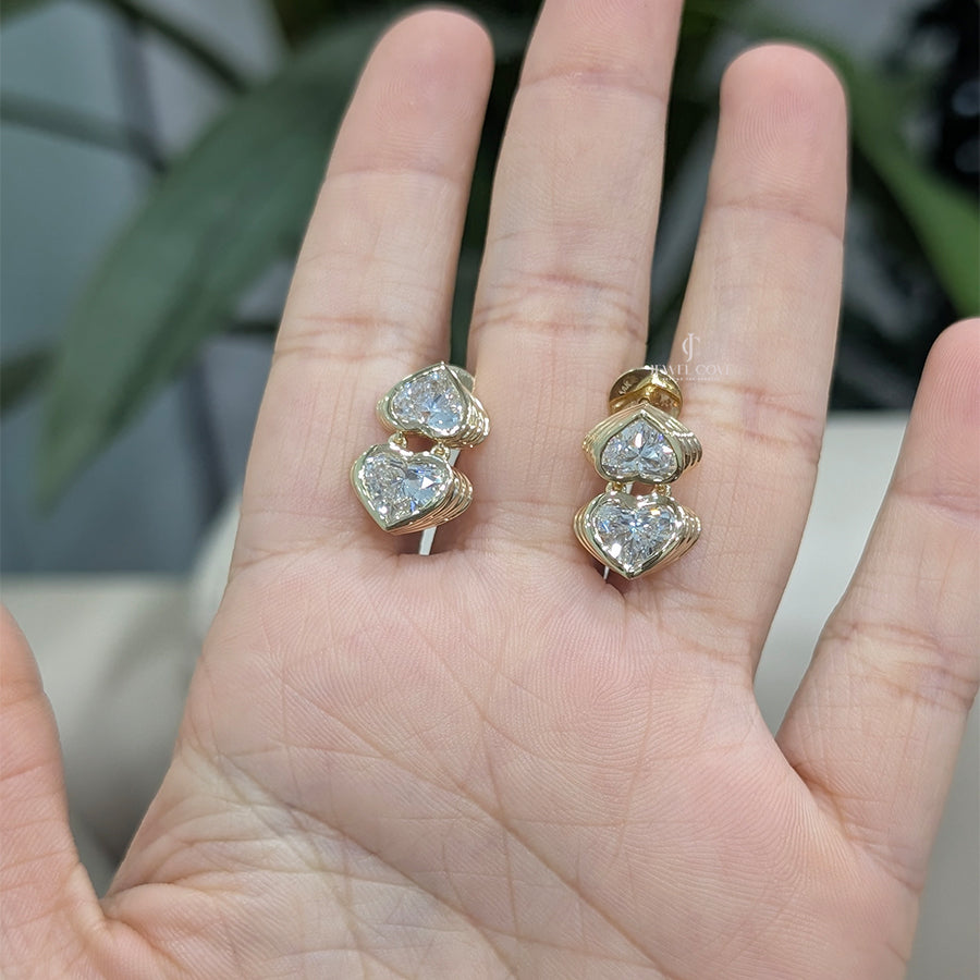 18K Heart Lab Grown Diamond Hanging Earrings For Her | IGI Certified