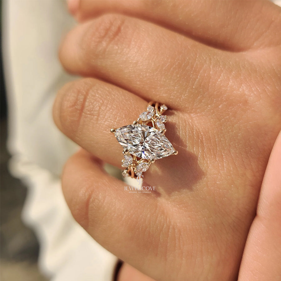 3CT Marquise Cut Lab Grown Cluster Ring | IGI Certified | VVS-VS | EF Color