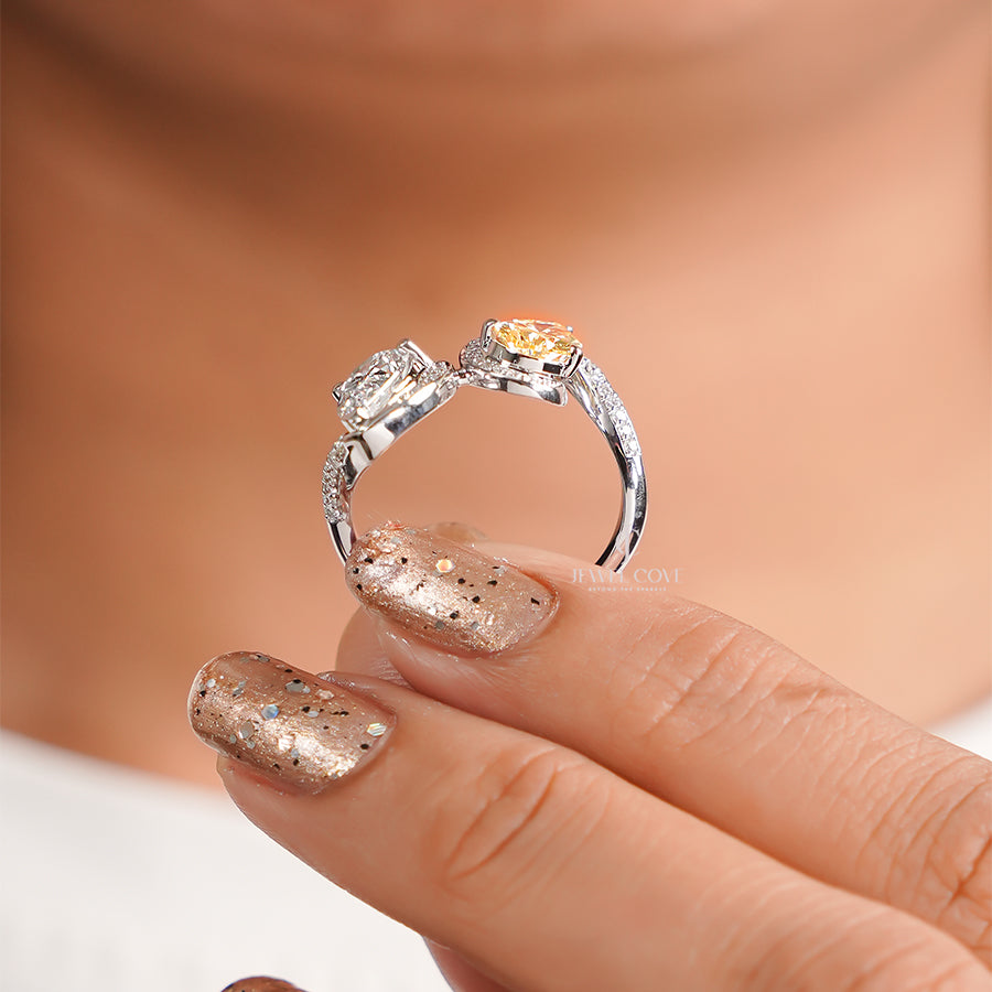 3CTW Yellow Pear Lab grown Diamond Ring For Her | Lab Grown Diamonds | IGI Certified
