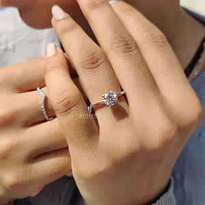 1CT Round White Gold Bridal Set With V Shaped Band | Lab Grown Diamonds | IGI Certified