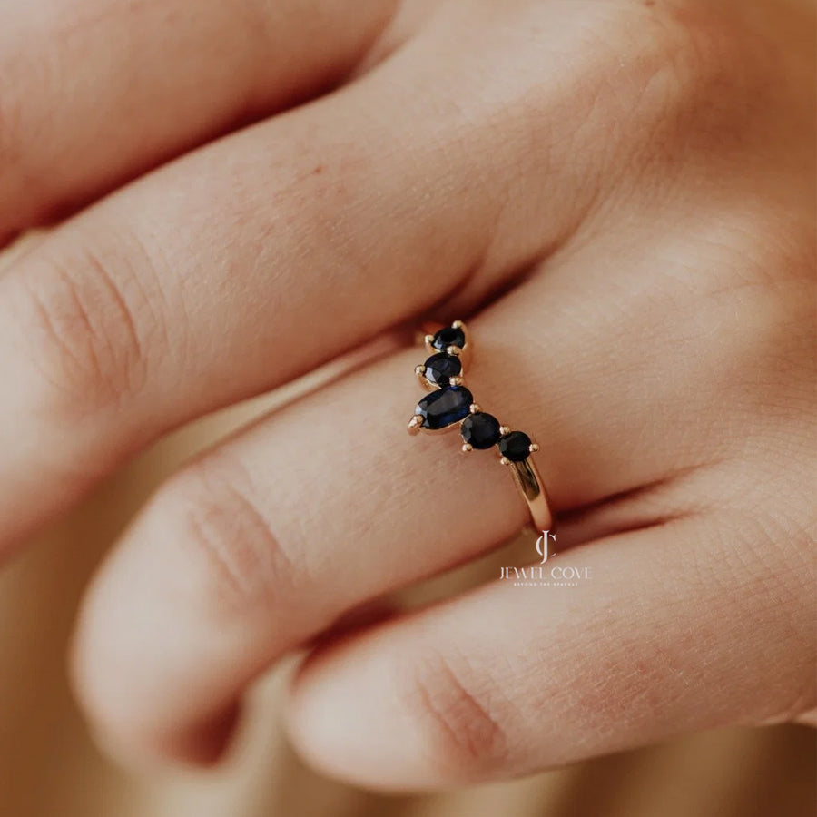 Blue Sapphire Delicate Band With Oval and Round Diamond | IGI Certified | Lab Grown