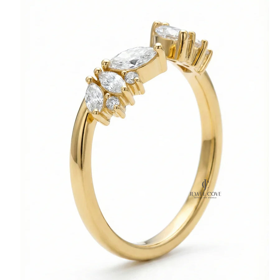 14K Yellow Gold Marquise Open Cuff Lab Grown Band For Daily Wear | IGI Certified