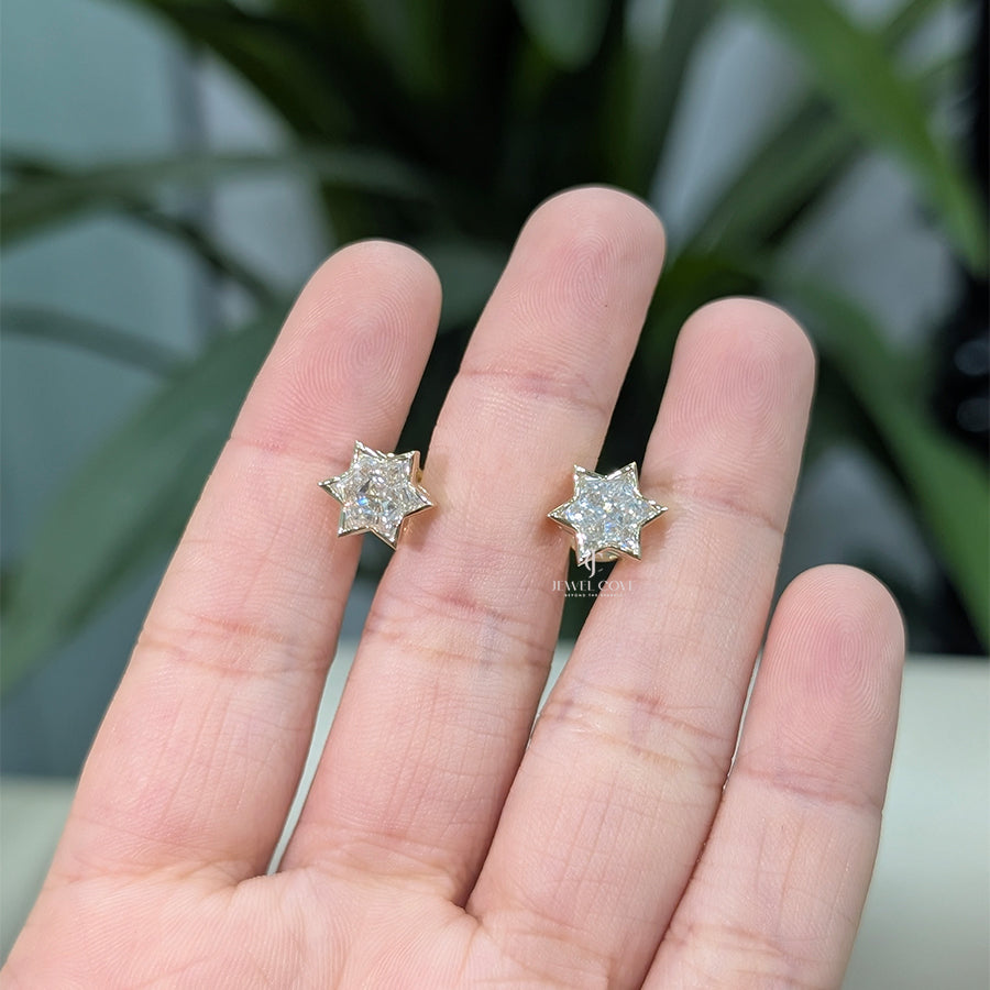 Star Bezel Setting Lab Grown Diamond Stud Earrings For Her | IGI Certified