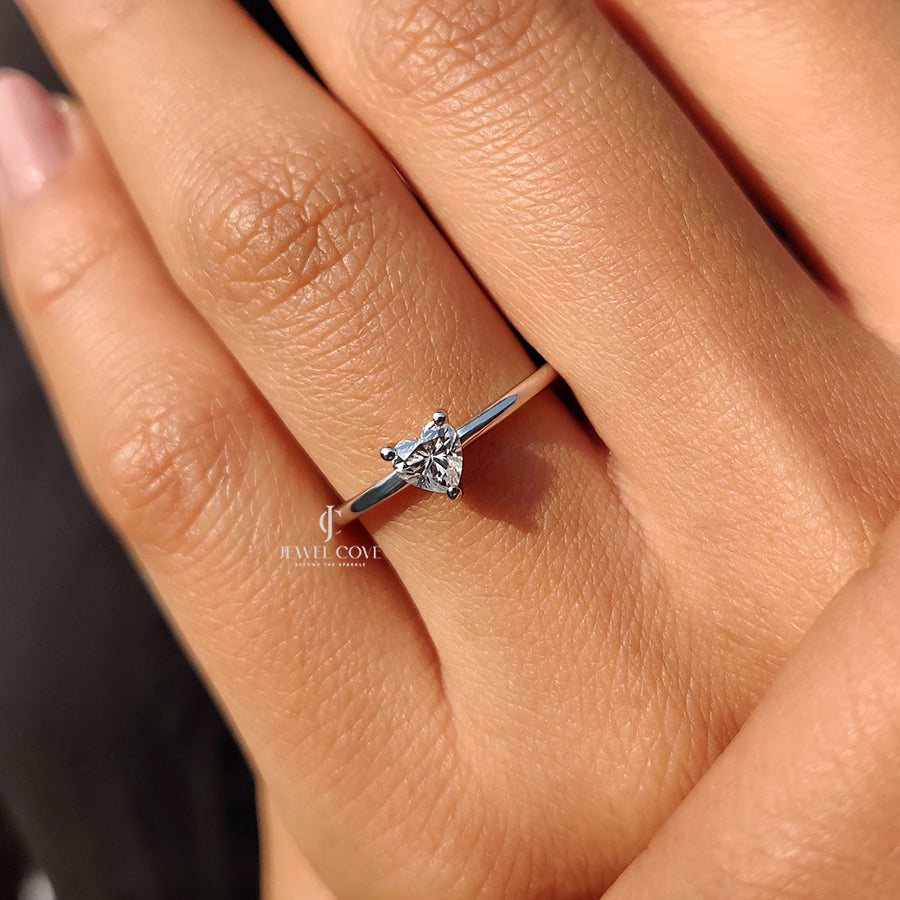 0.50 CT Heart Shape Daily Wear Ring | Moissanite Diamonds | IGI Certified | E-F Color