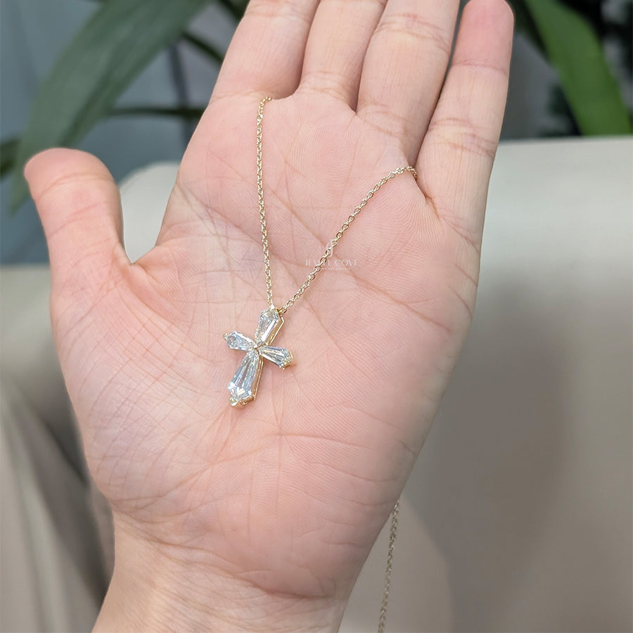 Tapered Baguette Lab Grown Gold Cross Pendant (Only Pendent)