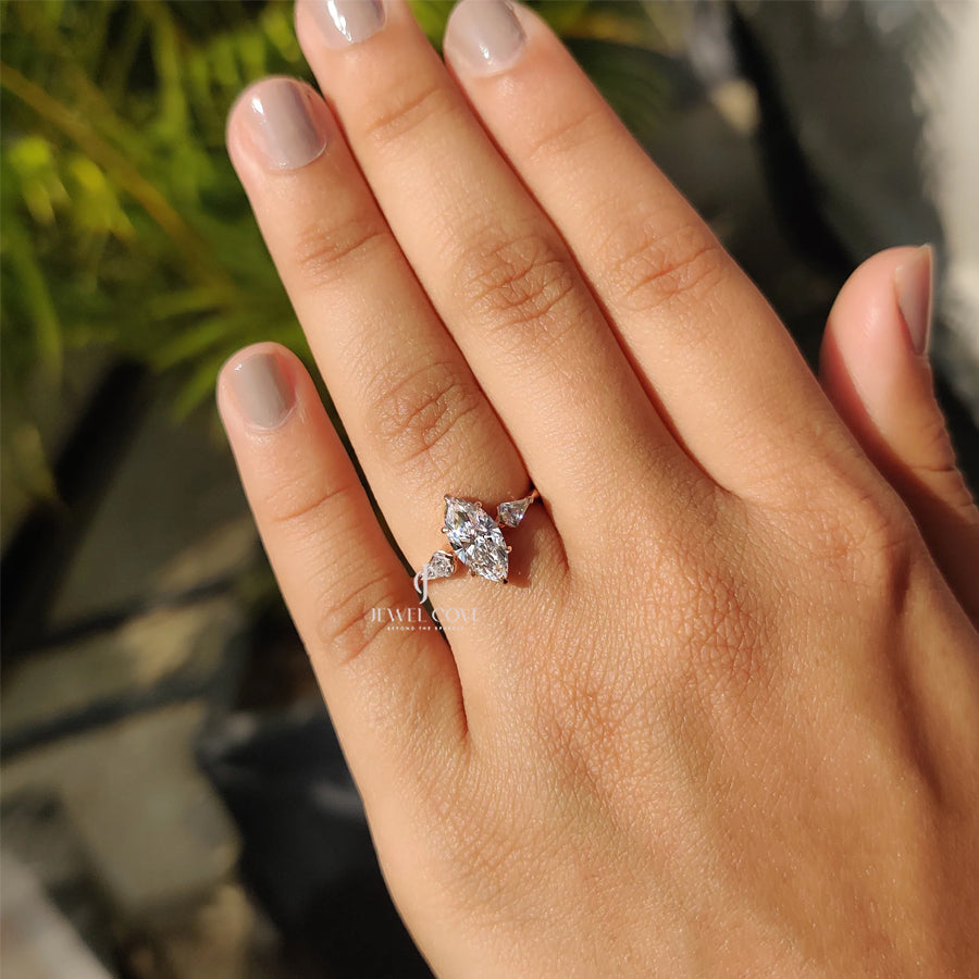 3 Stone Engagement Ring With Marquise And Kite Cut| Lab Grown Diamonds | IGI Certified