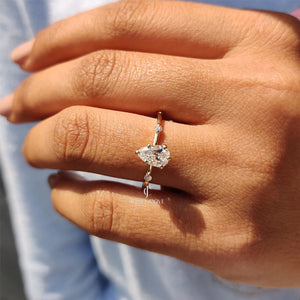 0.70CT Pear Moissanite Distance Pave Setting Diamond Ring | 925 Silver