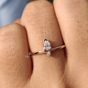 2 Stone Moissanite Delicate Ring With Pear and Round Diamond | IGI Certified