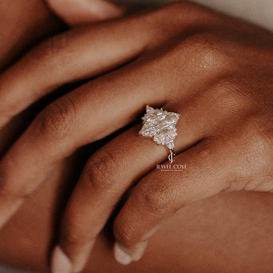 3CT Marquise vintage Engagement Ring | IGI Certified | Lab Grown Diamond Cluster Ring