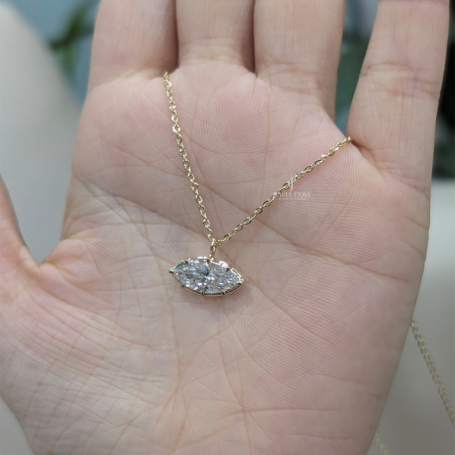 IGI Certified Marquise Georgian Collet Set Lab Grown Pendent | Bezel Protect Prong Setting (Only Pendent)