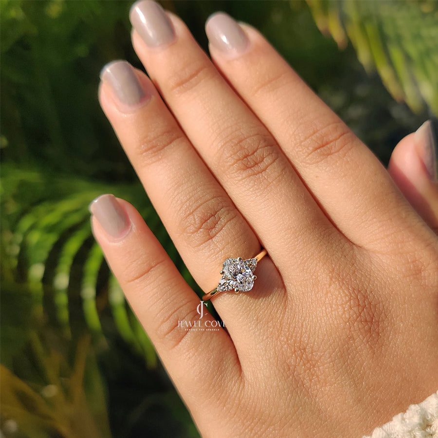 Oval Cut Lab Grown Engagement Ring In Muse Style Cluster Ring | IGI Certified