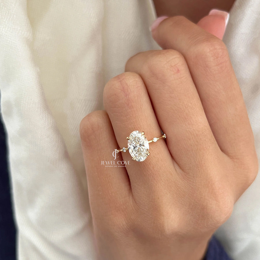 2 CT Oval Lab Grown diamond engagement ring | 1.2mm wide thin band | IGI Certified