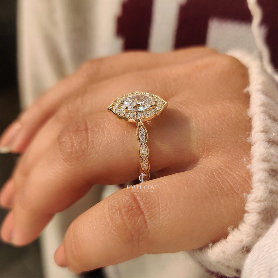 Vintage Oval Cut Diamond Ring in Milgrain Setting | Lab Grown Diamonds | IGI Certified