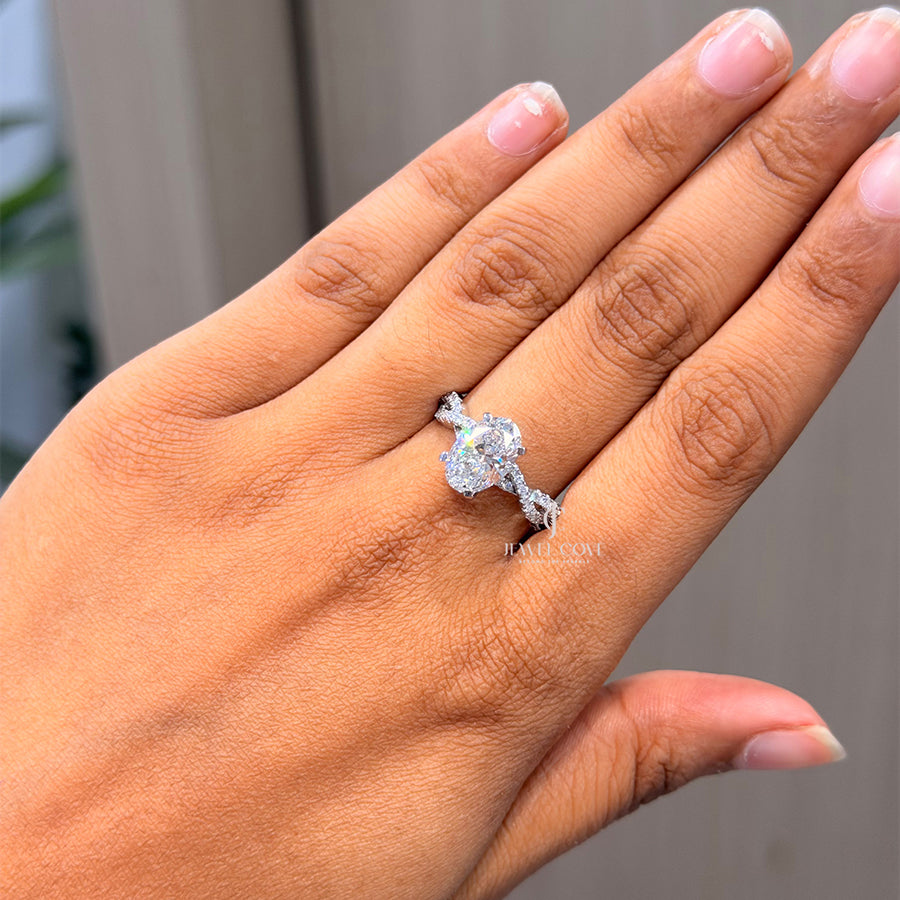 Oval Split Shank Lab Diamond Engagement Ring | IGI Certified