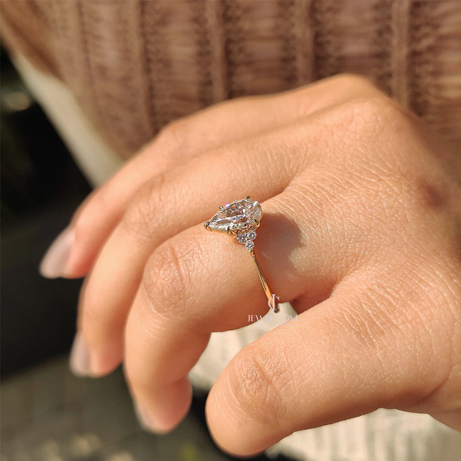 Pear Cut Moissanite Engagement Ring In Muse Setting | VVS-VS EF Color | IGI Certified Ring