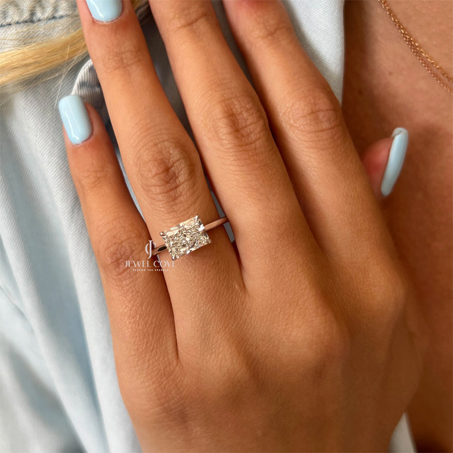 2CT Radiant Solitaire Lab grown diamond ring | East-West Setting | Lab Grown Diamonds | IGI Certified