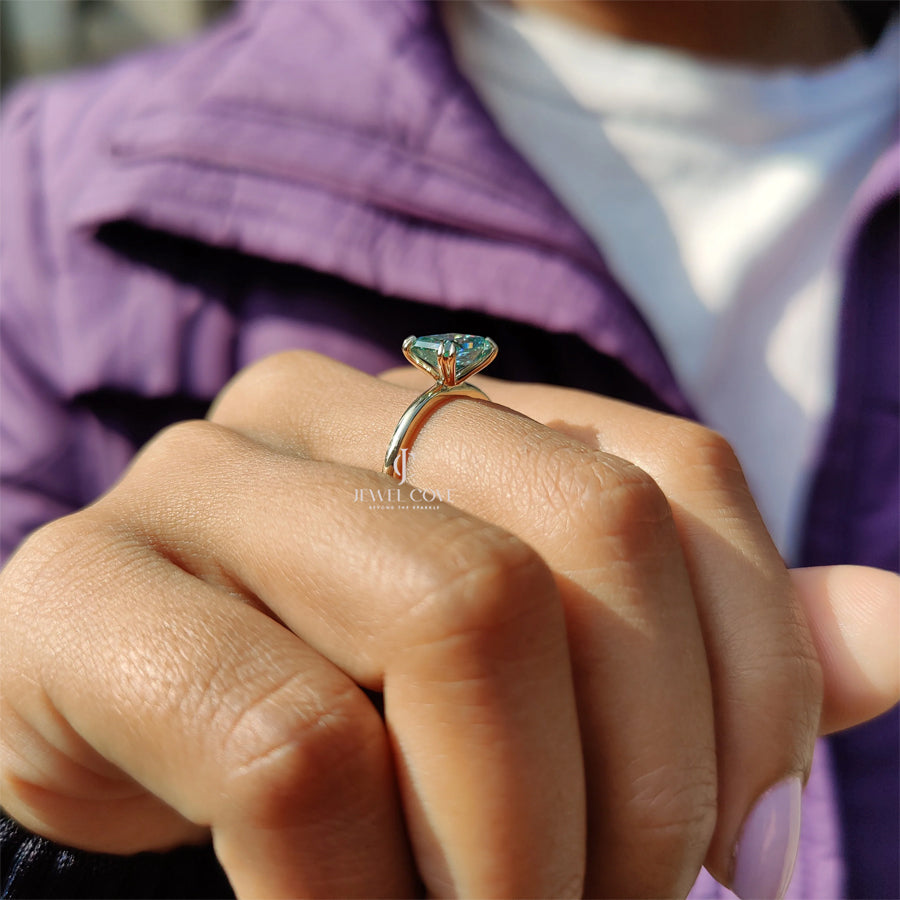 East- West Radiant Blue Lab Grown Engagement Ring Solitaire Style | IGI Certified | 14K White Gold