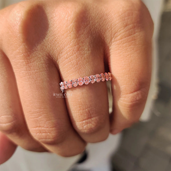 Oval Cut Pink Diamond Wedding Band In Half Eternity Style | Lab Grown Diamonds | IGI Certified