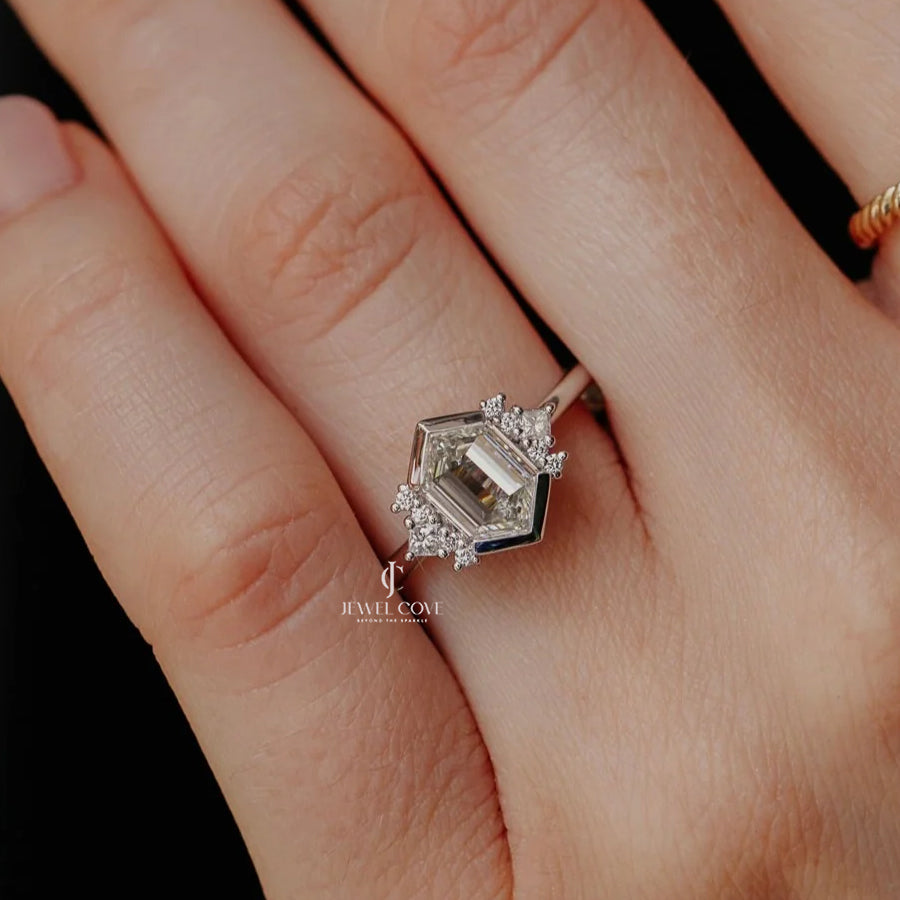 1.50CT Hexagon Lab Grown Diamond Engagement Ring, VS Clarity, IGI Certified