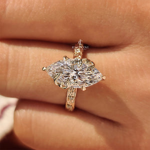Nature Inspired Marquise Engagement Ring with Leaf and Floral Design | Lab Grown Diamonds | IGI Certified