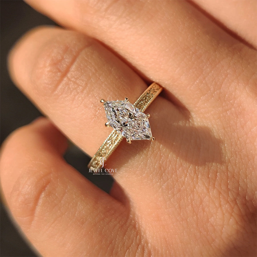 1CT Dutch Marquise Ring in Milgrain Setting | Lab Grown Diamonds | IGI Certified
