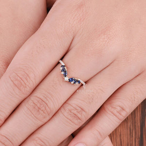 Blue Sapphire Cluster Wedding Band | Lab Grown Diamonds | IGI Certified