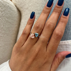 Fancy Vivid Pink and Blue Heart Toi-et-Moi Lab Grown diamond Ring | IGI Certificate