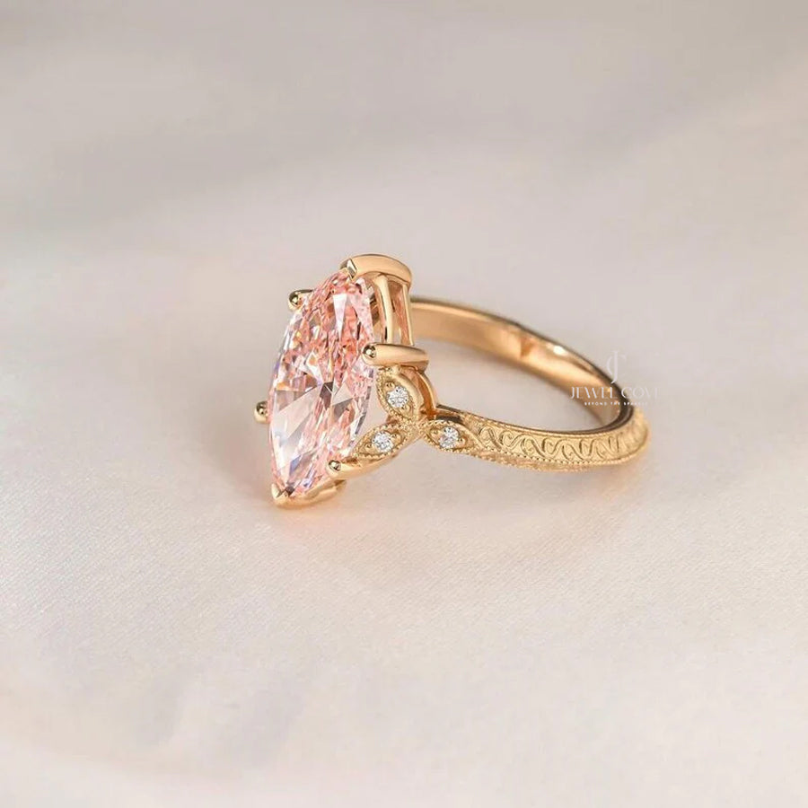 Fancy Pink Marquise 3.10tcw Lab Grown Diamond Vintage Engagement Ring | IGI Certified