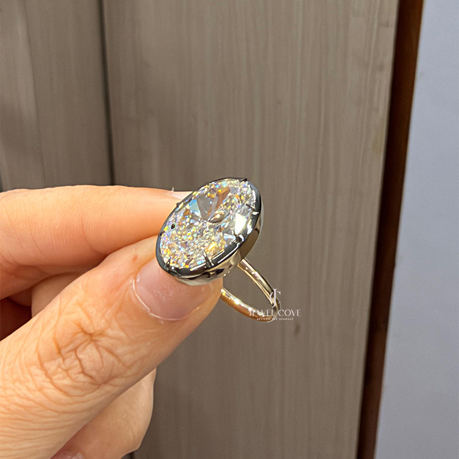 Oval Solitaire Diamond Ring For Engagement | Bezel Setting | Lab Grown Diamonds | IGI Certified