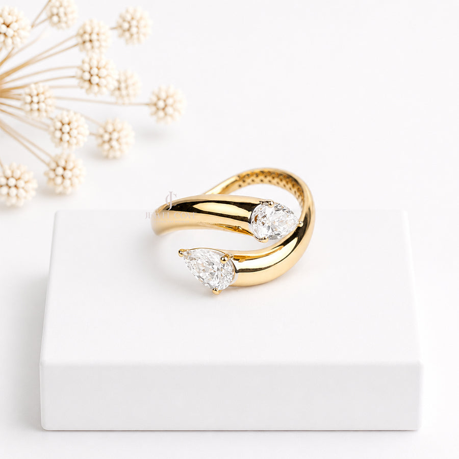 Pear Open Cuff Wedding Ring | 14K Yellow Gold | Lab Grown Diamonds | IGI Certified