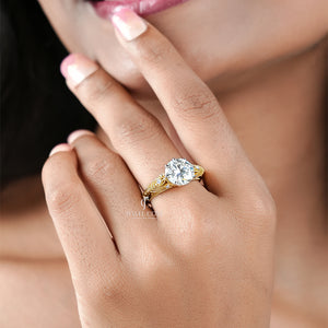 2.5CT Round Vintage Style Diamond Yellow Gold Ring | Moissanite Diamonds | GRA Certified | VVS-VS Clarity
