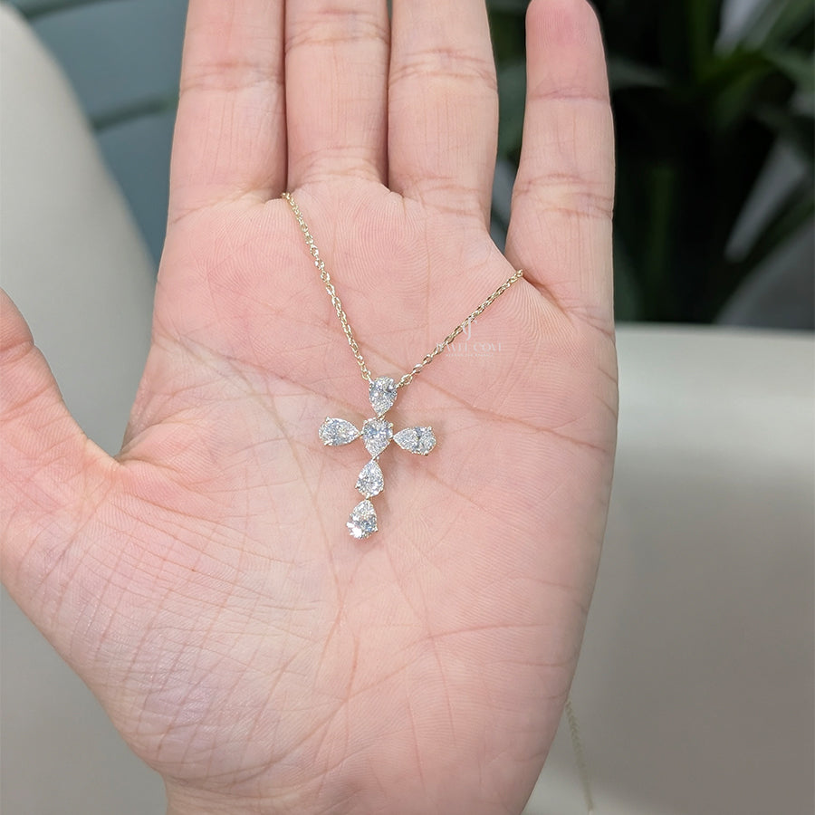 Pear Cross Shape Lab Grown Gold Pendant (Only Pendent)