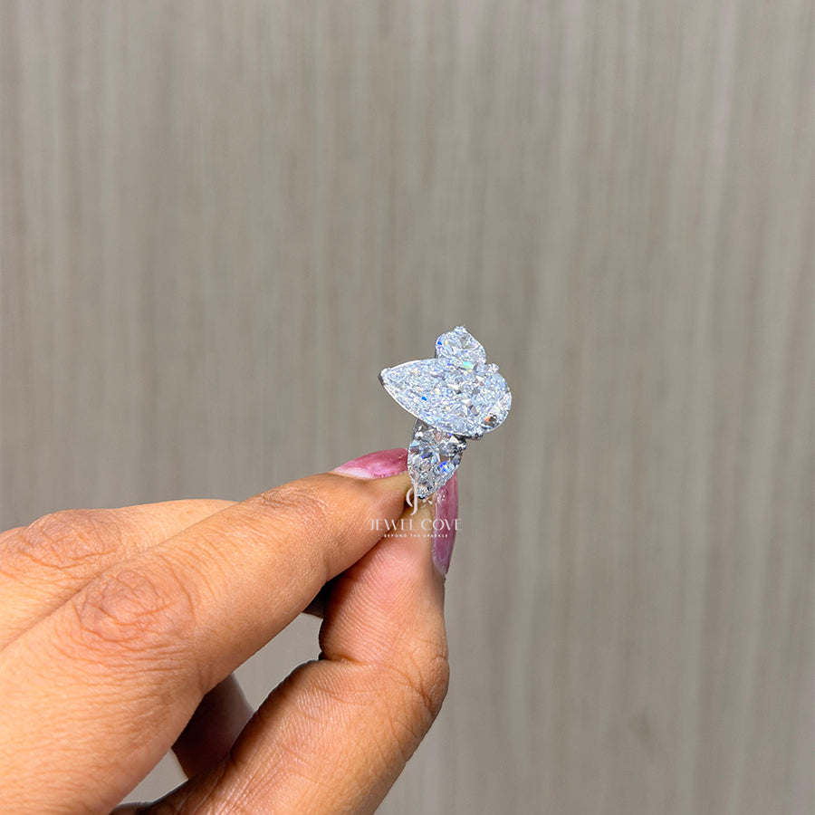 6ctw Pear Lab Grown Diamonds IGI Certified Ring | Side Stone Each 1ct | 3 Stone Ring