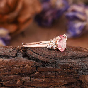 Nature Inspired Pink Sapphire Engagement Ring | Moissanite Diamonds | GRA Certified