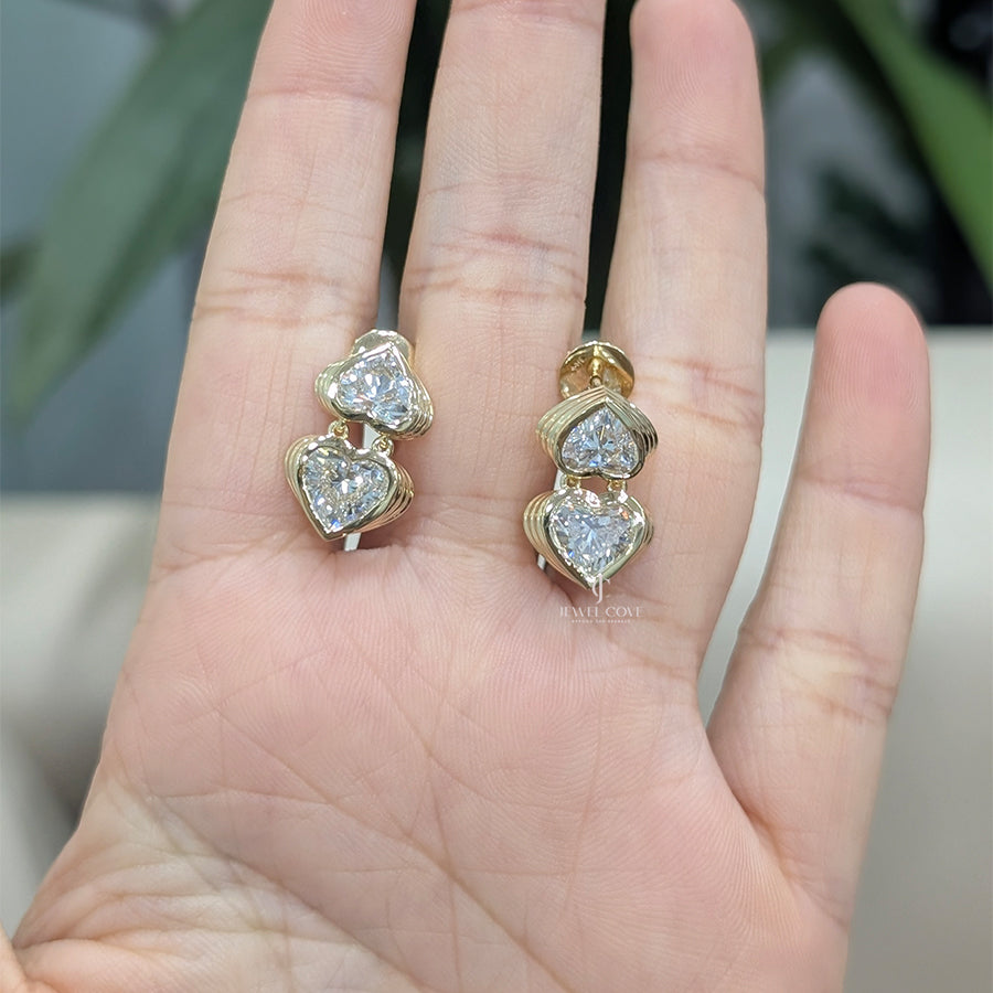 18K Heart Lab Grown Diamond Hanging Earrings For Her | IGI Certified