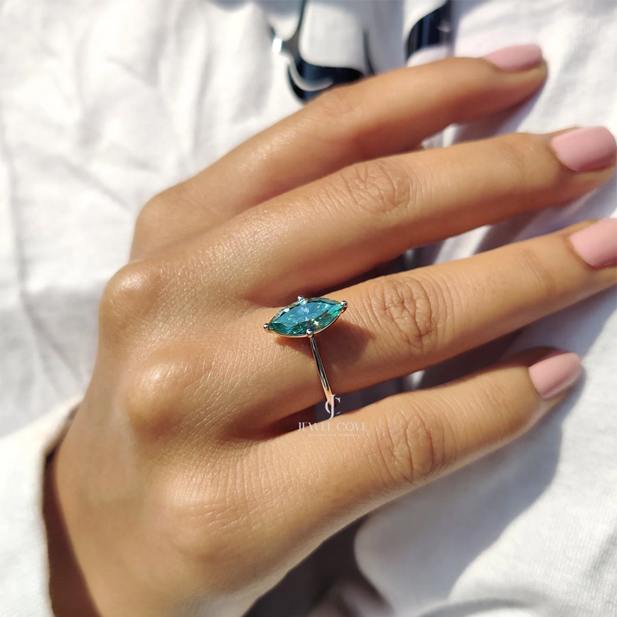 Cyan Blue Marquise Lab Grown Engagement Ring | VVS-VS EF Color | IGI Certified